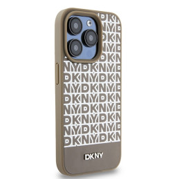 DKNY odinis margintas metalinis logotipas MagSafe dėklas, skirtas iPhone 15 Pro – rudas
