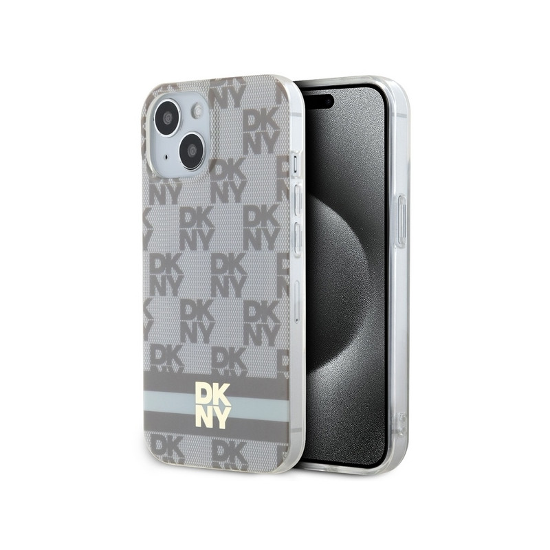 DKNY IML languotas monofoninis raštas ir spausdintos juostelės MagSafe dėklas, skirtas iPhone 15 Plus / 14 Plus – smėlio...