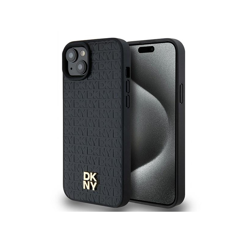 DKNY odinis monogramos raštas metalinis logotipas MagSafe dėklas, skirtas iPhone 15 Plus / 14 Plus - juodas