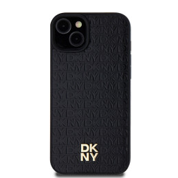 DKNY odinis monogramos raštas metalinis logotipas MagSafe dėklas, skirtas iPhone 15 Plus / 14 Plus - juodas