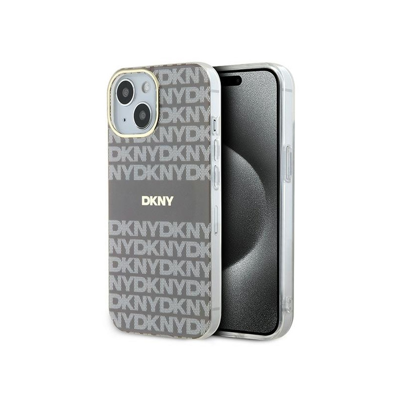 DKNY IML Mono & Stripe MagSafe dėklas, skirtas iPhone 15 / 14 / 13 - smėlio spalvos