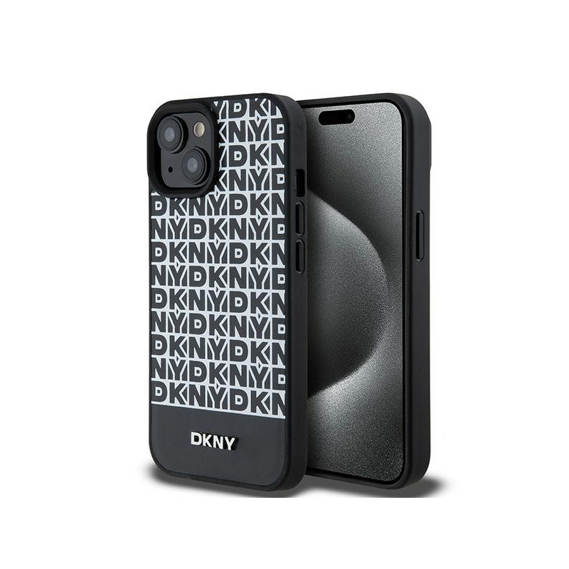 DKNY odinis margintas metalinis logotipas MagSafe dėklas, skirtas iPhone 15/ 14/ 13 – juodas