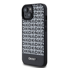 DKNY odinis margintas metalinis logotipas MagSafe dėklas, skirtas iPhone 15/ 14/ 13 – juodas