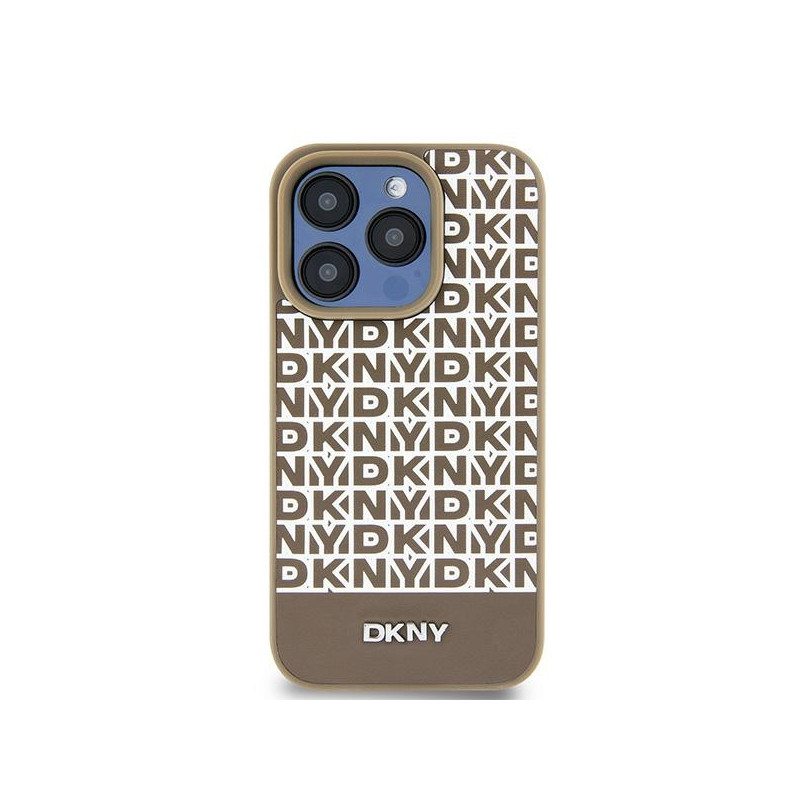DKNY odinis margintas metalinis logotipas MagSafe dėklas, skirtas iPhone 15/ 14/ 13 – rudas