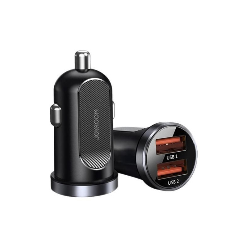 Joyroom C-A09 Mini greitas automobilinis įkroviklis 2x USB 30W Quick Charge, SCP, PD, AFC juodas