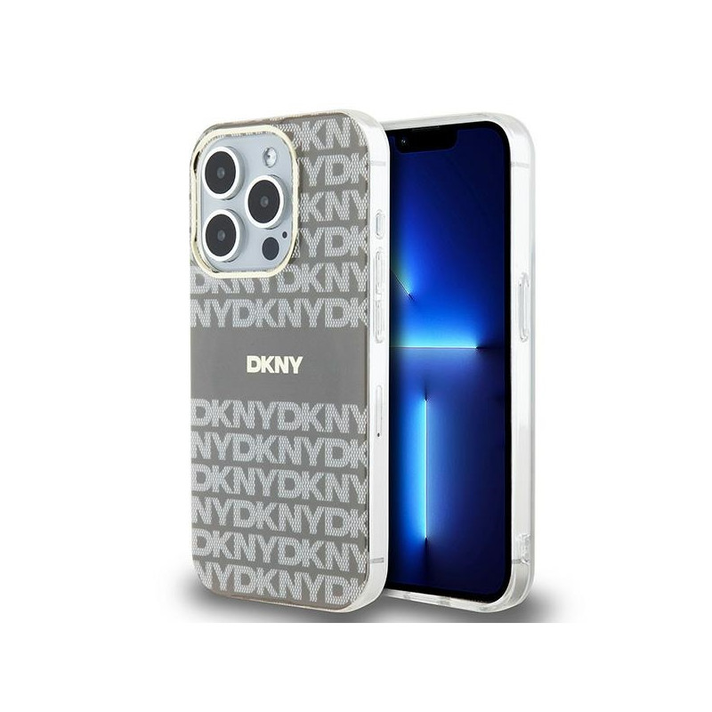 DKNY IML Mono & Stripe MagSafe dėklas, skirtas iPhone 15 Pro Max - smėlio spalvos