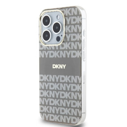 DKNY IML Mono & Stripe MagSafe dėklas, skirtas iPhone 15 Pro Max - smėlio spalvos