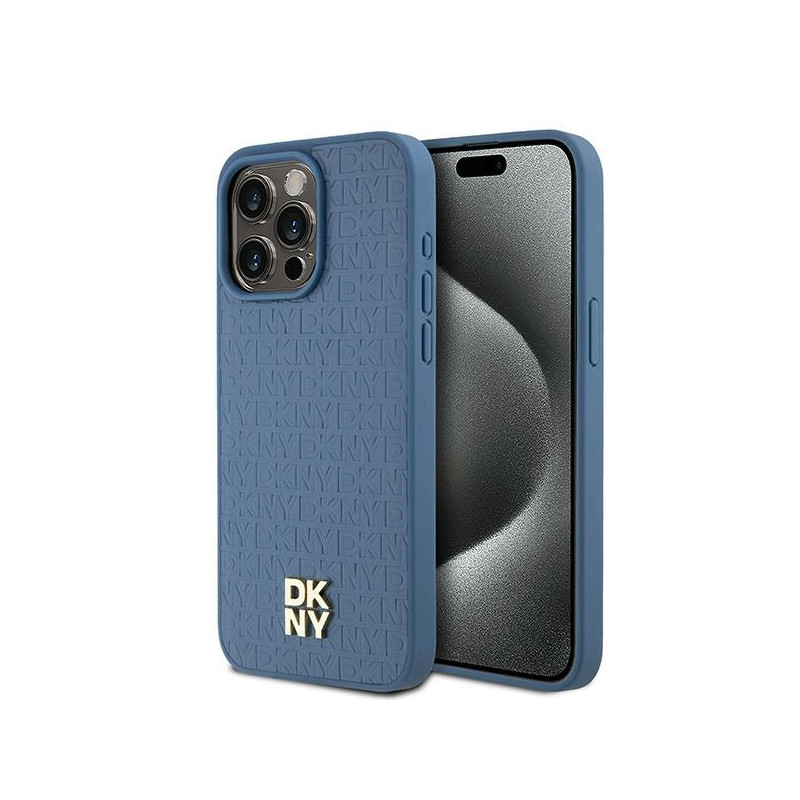 DKNY odinis monogramos raštas metalinis logotipas MagSafe dėklas, skirtas iPhone 15 Pro Max – mėlynas