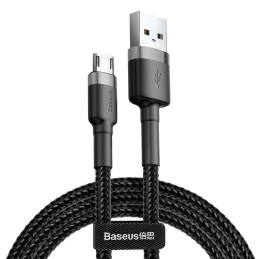 Baseus Cafule Cable patvarus nailono kabelis USB / mikro USB laidas 2A 3M juodai pilkas (CAMKLF-HG1)