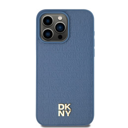 DKNY odinis monogramos raštas metalinis logotipas MagSafe dėklas, skirtas iPhone 15 Pro Max – mėlynas