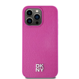 DKNY odinis monogramos raštas metalinis logotipas MagSafe dėklas, skirtas iPhone 15 Pro Max – rožinis