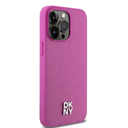 DKNY odinis monogramos raštas metalinis logotipas MagSafe dėklas, skirtas iPhone 15 Pro Max – rožinis