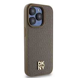 DKNY Leather Pattern Metal Logo MagSafe dėklas iPhone 15 Pro Max - rudas