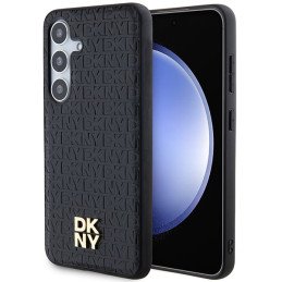 DKNY Leather Pattern Metal Logo MagSafe dėklas Samsung Galaxy S24+ - juodas