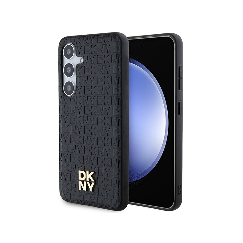DKNY Leather Pattern Metal Logo MagSafe dėklas Samsung Galaxy S24+ - juodas