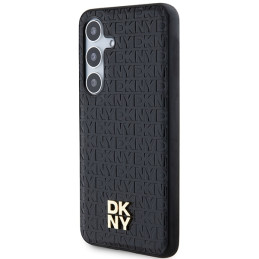 DKNY Leather Pattern Metal Logo MagSafe dėklas Samsung Galaxy S24+ - juodas