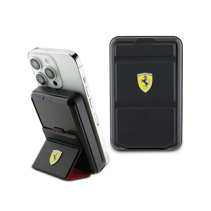 Powerbank Ferrari Metal Logo MagSafe indukcinis 15W 10000 mAh su stovo funkcija - juodas
