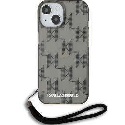 Karl Lagerfeld IML Mono KL Pattern & Cord dėklas, skirtas iPhone 15 / 14 / 13 - juodas