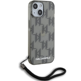 Karl Lagerfeld IML Mono KL Pattern & Cord dėklas, skirtas iPhone 15 / 14 / 13 - juodas