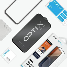 UNIQ Optix Matte matinis grūdintas stiklas, skirtas iPhone 15 Pro su aplikatoriumi