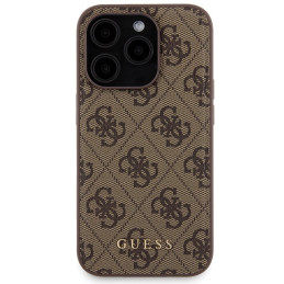Guess 4G Metal Logo dėklo rinkinys, skirtas iPhone 15 Pro + 5000mAh MagSafe maitinimo blokas - ruda