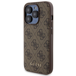 Guess 4G Metal Logo dėklo rinkinys iPhone 15 Pro Max + 5000mAh MagSafe maitinimo blokas - ruda