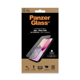 PanzerGlass E2E Microfracture antibakterinis privatumo stiklas skirtas iPhone 13 mini - su juodu rėmeliu