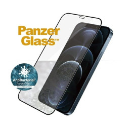PanzerGlass E2E Super+ Microfracture antibakterinis grūdintas stiklas, skirtas iPhone 12 Pro Max – su juodu rėmeliu