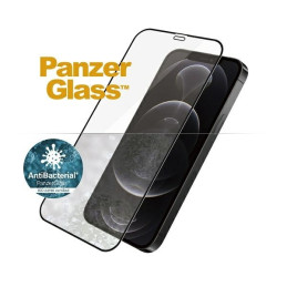 PanzerGlass E2E Super+ Microfracture antibakterinis grūdintas stiklas, skirtas iPhone 12/ 12 Pro – su juodu rėmeliu
