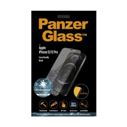 PanzerGlass E2E Super+ Microfracture antibakterinis grūdintas stiklas, skirtas iPhone 12/ 12 Pro – su juodu rėmeliu
