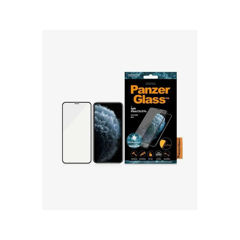 PanzerGlass E2E Super+ grūdintas stiklas skirtas iPhone X / XS / 11 Pro - su juodu rėmeliu