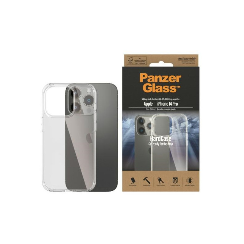 PanzerGlass HardCase antibakterinis karinio lygio sertifikuotas dėklas iPhone 14 Pro - skaidrus