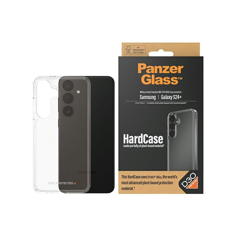 PanzerGlass kietas dėklas su D3O® Bio ir karinio lygio sertifikatu, skirtas Samsung Galaxy S24+ – skaidrus