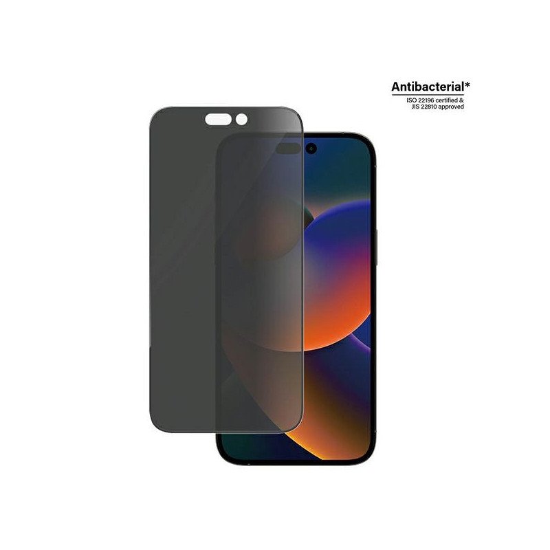 „PanzerGlass Ultra-Wide Fit“ grūdinto stiklo antibakterinis privatumas su padėties įtaisu, skirtu „iPhone 14 Pro Max“