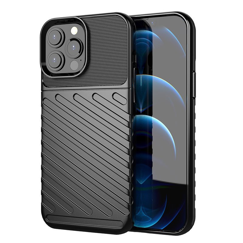 Thunder Case, lankstus šarvuotas dėklas, dangtelis iPhone 13 Pro Max, juodas