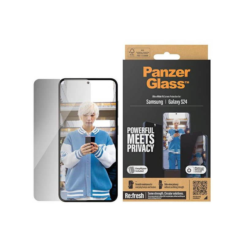 PanzerGlass Ultra-Wide Fit Privatus grūdintas stiklas su padėties įtaisu, skirtas Samsung Galaxy S24