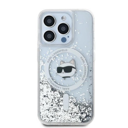Karl Lagerfeld Liquid Glitter Choupette Head MagSafe dėklas, skirtas iPhone 14 Pro Max - skaidrus