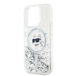 Karl Lagerfeld Liquid Glitter Choupette Head MagSafe dėklas, skirtas iPhone 14 Pro Max - skaidrus