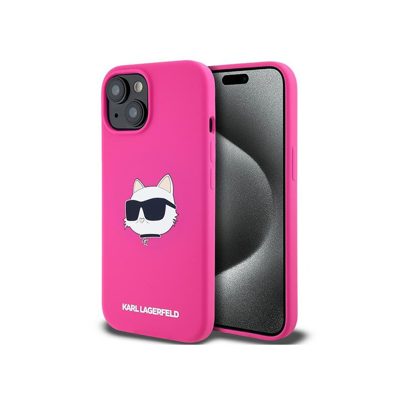 Karl Lagerfeld silikoninė Choupette Head MagSafe dėklas, skirtas iPhone 15 Plus / 14 Plus – rožinė