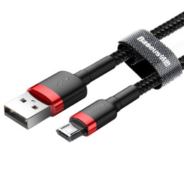 Baseus Cafule Cable patvarus nailono kabelis USB / mikro USB laidas 2A 3M juoda ir raudona (CAMKLF-H91)