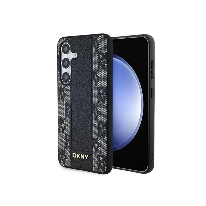 DKNY Leather Chequered Mono Pattern MagSafe dėklas Samsung Galaxy S24+ - juodas