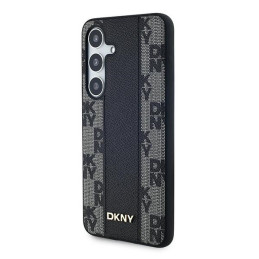 DKNY Leather Chequered Mono Pattern MagSafe dėklas Samsung Galaxy S24+ - juodas