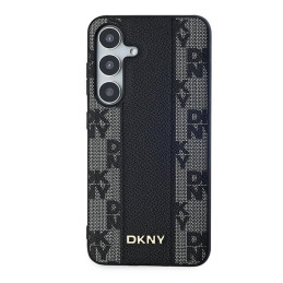 DKNY Leather Chequered Mono Pattern MagSafe dėklas Samsung Galaxy S24+ - juodas