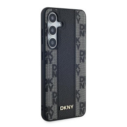DKNY Leather Chequered Mono Pattern MagSafe dėklas Samsung Galaxy S24 - juodas