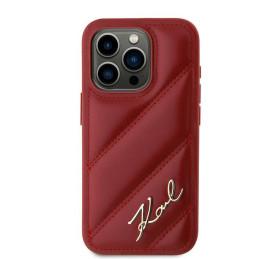 Karl Lagerfeld Diagonal Quilted Script dėklas, skirtas iPhone 15 Pro Max – raudonas