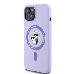 Karl Lagerfeld Silikoninis Karl&Choupette Heads Ring MagSafe dėklas skirtas iPhone 15 - violetinė