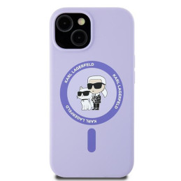 Karl Lagerfeld Silikoninis Karl&Choupette Heads Ring MagSafe dėklas skirtas iPhone 15 - violetinė