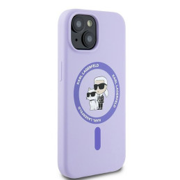 Karl Lagerfeld Silikoninis Karl&Choupette Heads Ring MagSafe dėklas skirtas iPhone 15 - violetinė