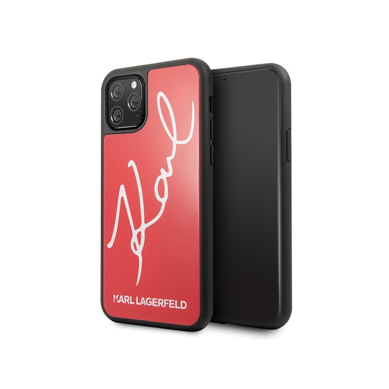 Karl Lagerfeld Signature Glitter dėklas iPhone 11 Pro - raudonas
