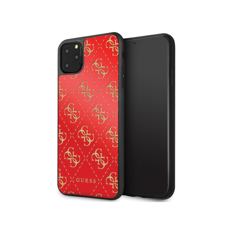 Guess 4G Double Layer Glitter dėklas iPhone 11 Pro Max - raudonas